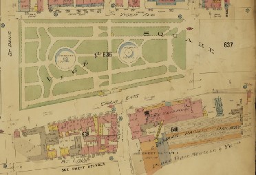 Le square Viger en 1915 (détail), Insurance Plan of the City of Montreal. Volume III.