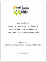 Couverture de l'Avis sur la révision de la Charte montréalaise des droits et responsabilités