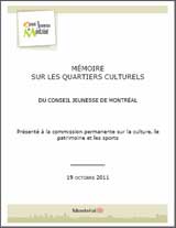 Couverture du mémoire sur les quartiers culturels présenté à la Commission permanente sur la culture, le patrimoine et les sports