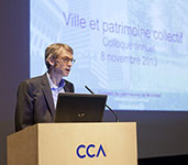 Jacques Lachapelle, président du CPM, souhaite la bienvenue aux participants du colloque. Source : V. D’Alto, Ville de Montréal, 2013.