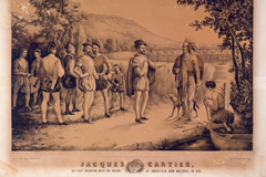 Représentation de la première rencontre de Jacques Cartier avec les Amérindiens à Hochelaga