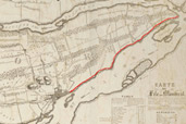 Plan de l’est de l’île de Montréal montrant le chemin du Roy, 1834