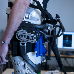 A powered exoskeleton prevents the elderly from falling
