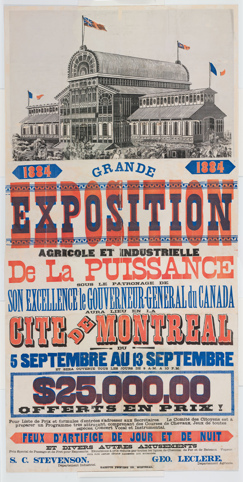Affiche de la Grande Exposition Agricole et Industrielle de la Puissance du Canada de 1884.