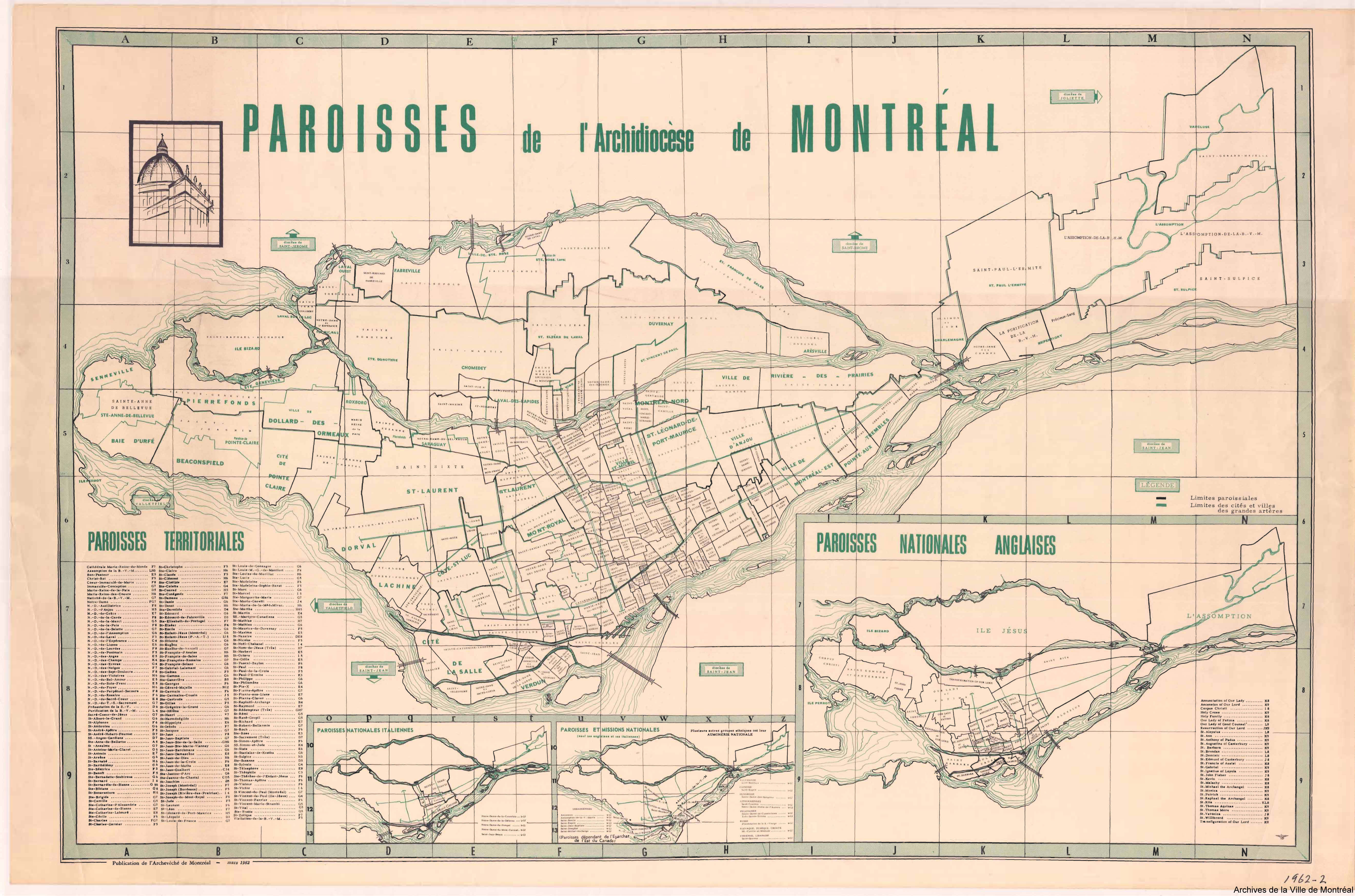 Carte des paroisses de l’Archidiocèse de Montréal.