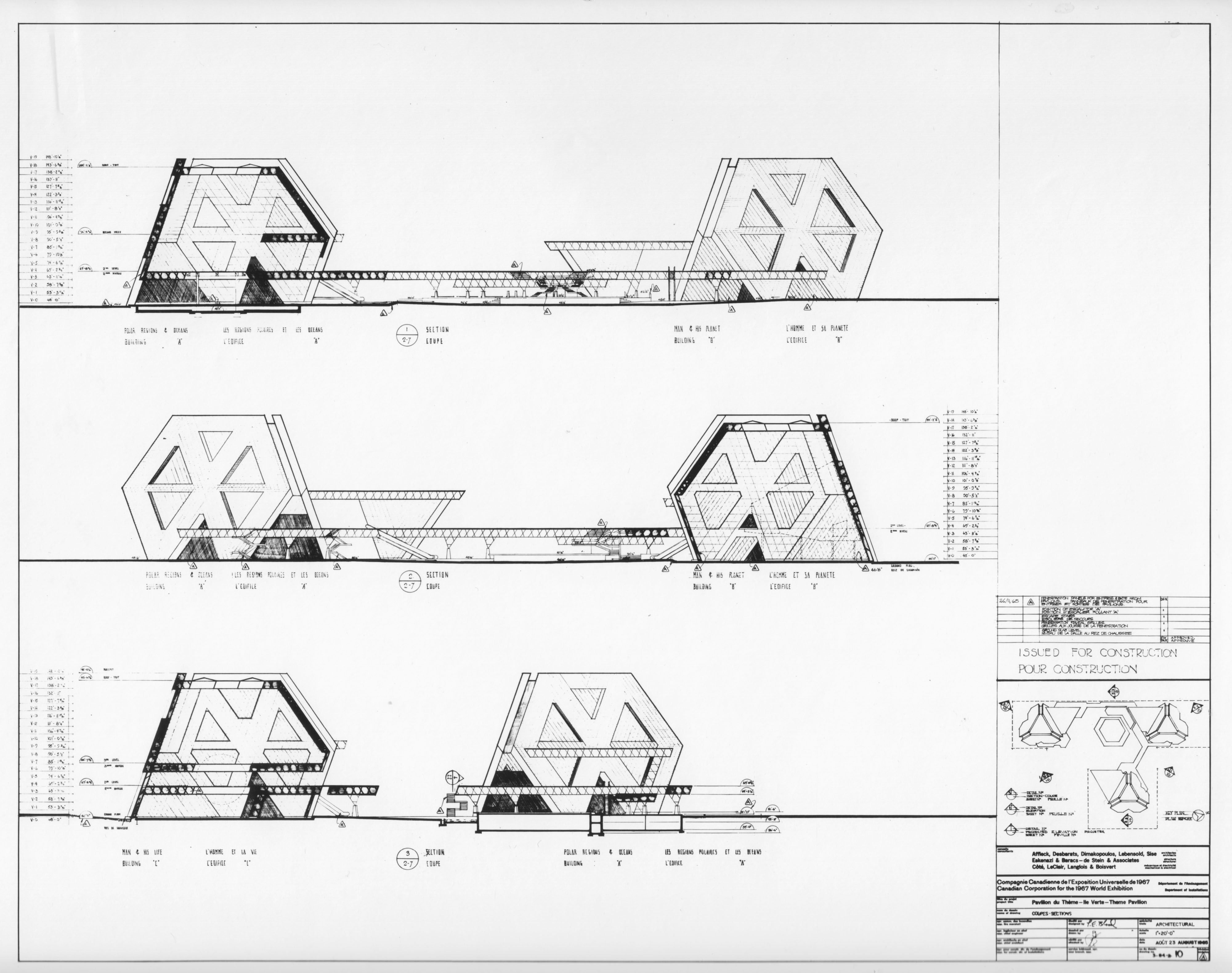 Plan d'un pavillon thématique par la firme Affleck, Desbarats, Dimakopoulos, Lebensold & Sise