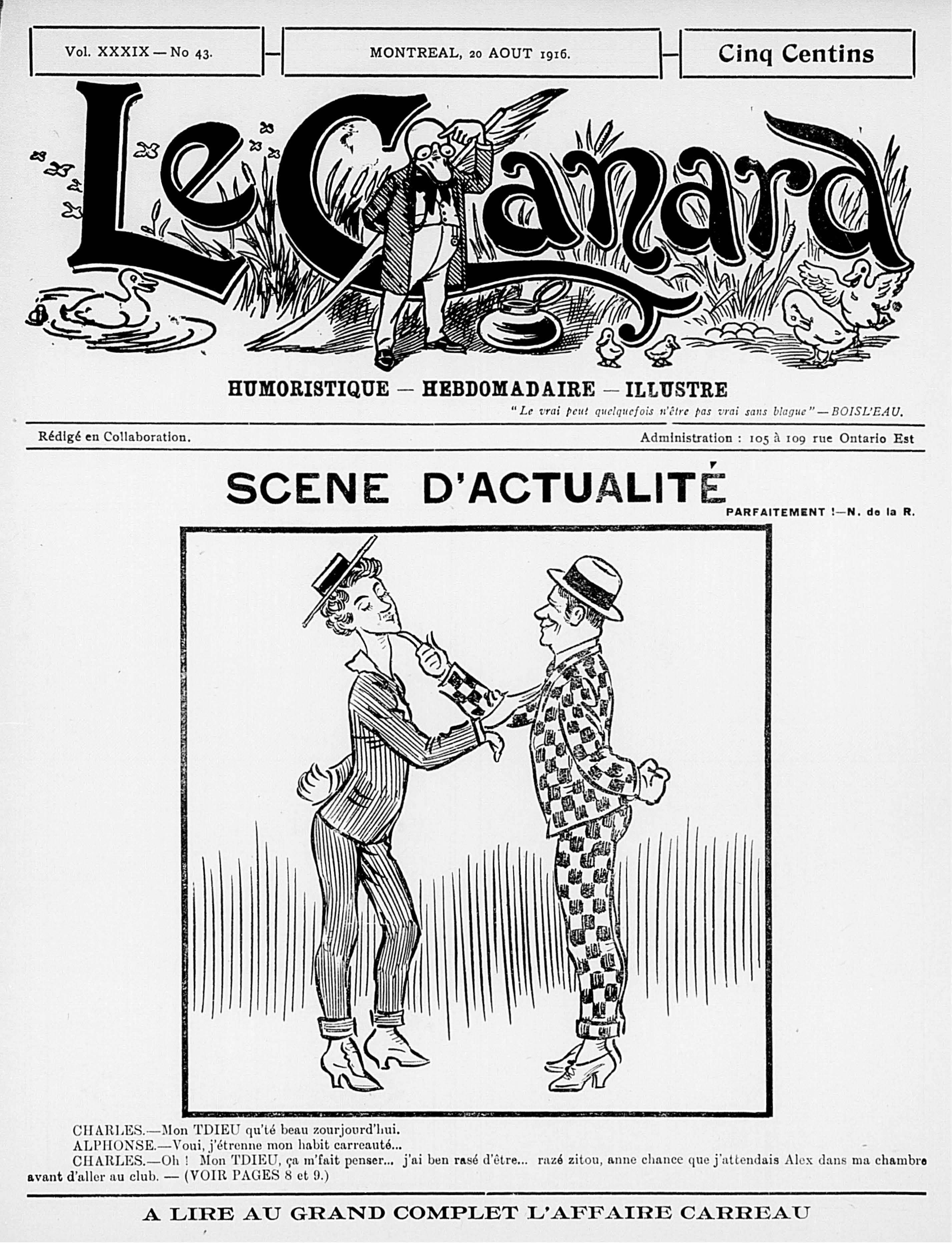 Une du journal satirique Le Canard en 1916 suite à l’affaire Carreau