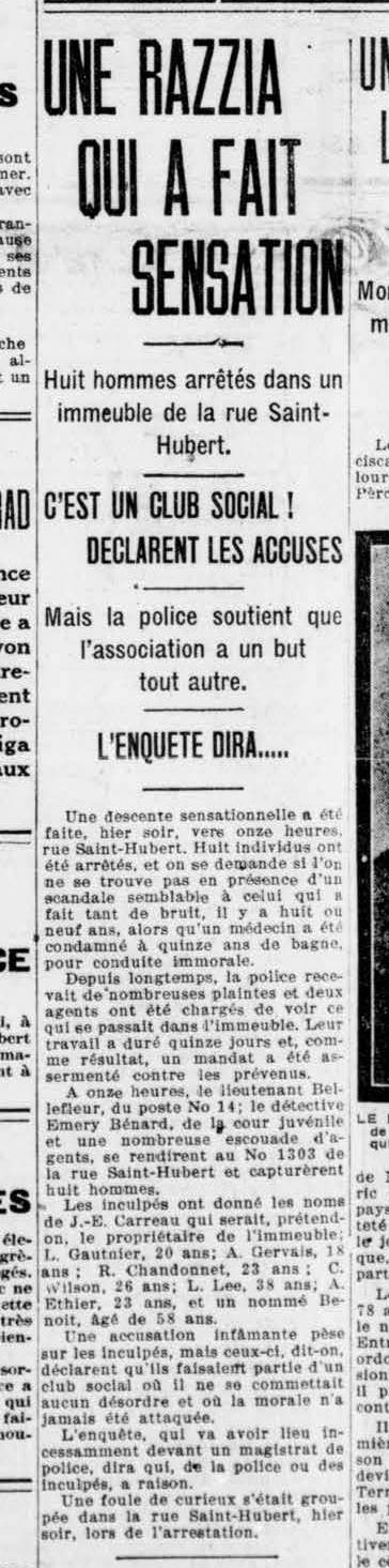 Article en page 7 de La Presse du 5 août 1916 s’intitulant Une razzia qui a fait sensation