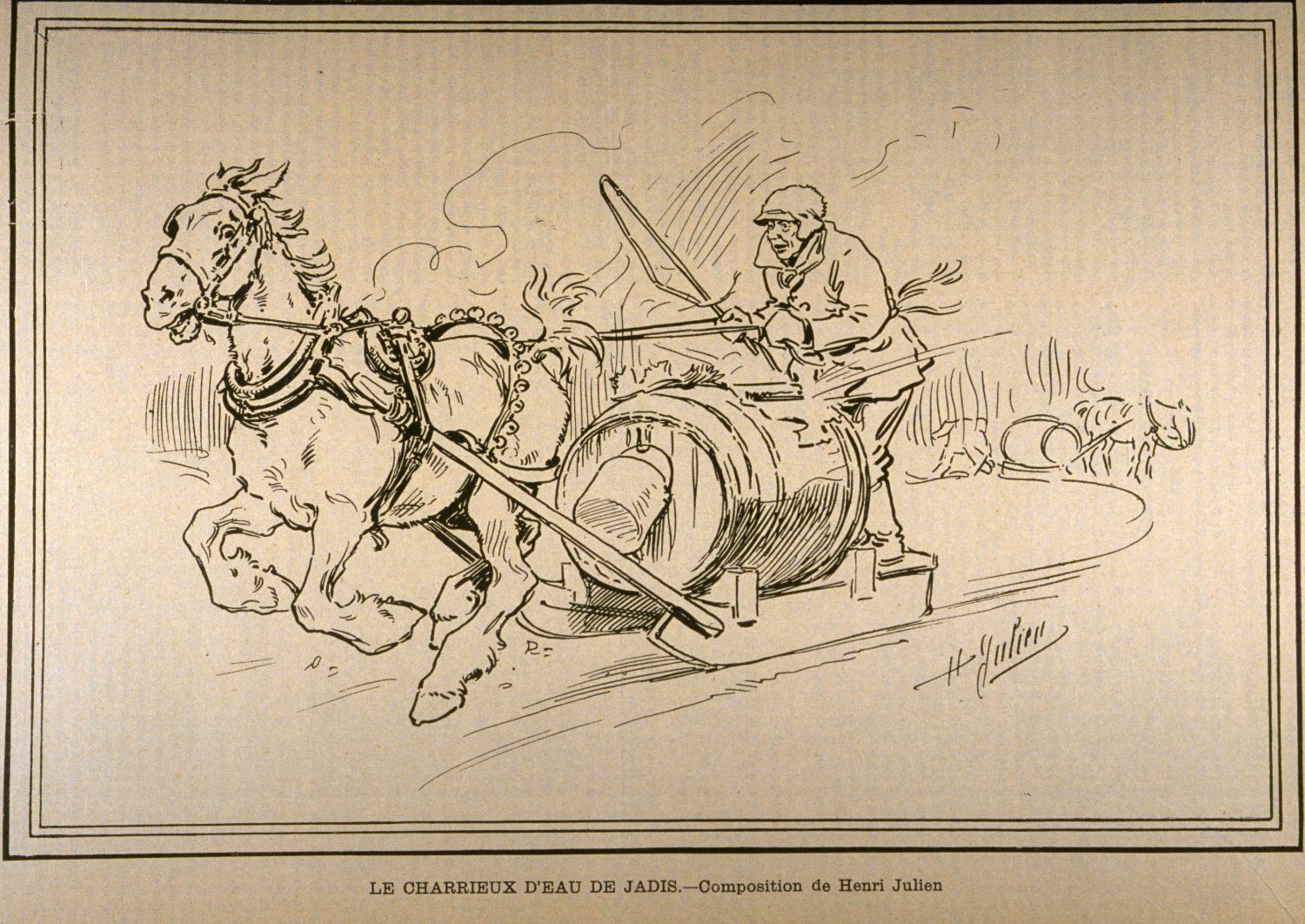 Illustration d’un porteur d’eau au tournant des XIXe et XXe siècles.