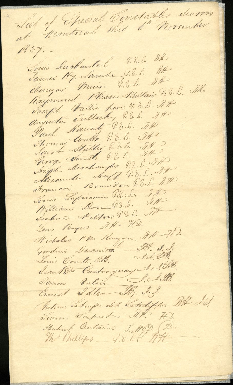 Reproduction d’une liste manuscrite sur un papier jaunâtre.