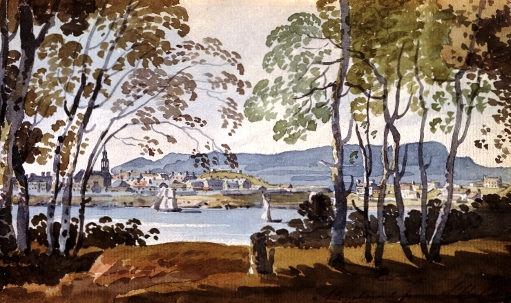 Illustration de l'île de Montréal depuis l'Île Sainte-Hélène.