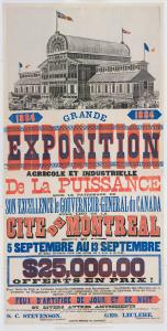 Affiche de la grande exposition agricole et industrielle qui a lieu en 1884 à Montréal