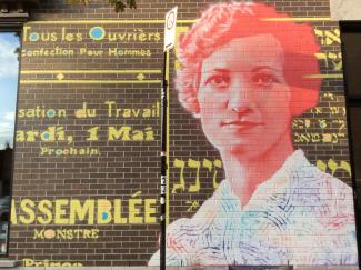 Murale en homme à Léa Roback, à l’intersection de l’avenue du Mont-Royal et de la rue Saint-Dominique.