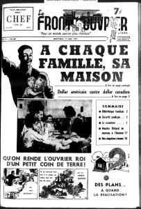 Page couverture du journal Le Front ouvrier de 1947 ayant pour titre principal « À chaque famille, sa maison ».