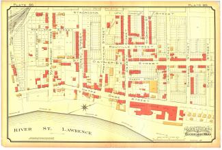 Plan colorié à la main du quartier Hochelaga en 1890.