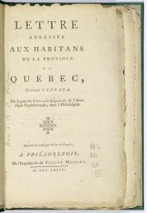 Page couverture de la lettre adressée aux habitants de la province de Québec