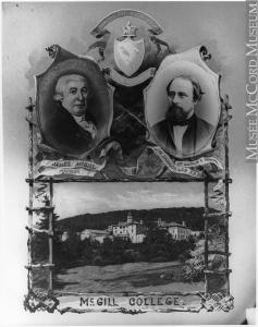Photographie composite montrant James McGill et M. J. W. Dawson, de même que l'Université McGill