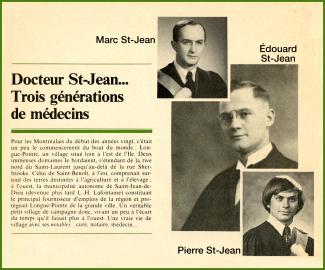 Encadré d’une revue avec la photo des trois générations de St-Jean qui ont été médecins.
