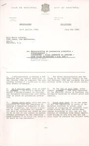 Lettre de la Ville de Montréal pour l’expropriation d’une maison rue Dorchester en 1968.