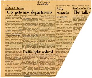 de journal, The Montreal Star, 28 novembre 1967 sur la création d’un service municipal d’habitation.