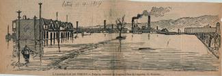 Gravure tirée d’un journal montrant une section de la ville inondée.