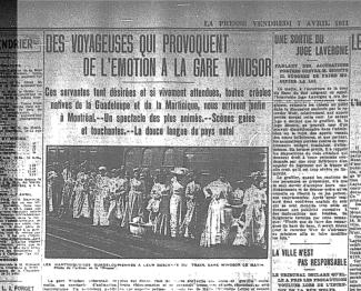 L’arrivée de domestiques caribéennes est annoncée dans La Presse du 7 avril 1911.