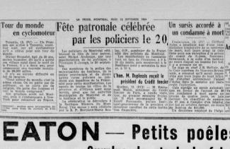 Article du journal La Presse de 1956 s’intitulant « Fête patronale célébrée par les policiers ».