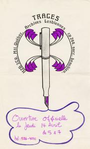 Affiche annonçant l’ouverture officielle des Archives lesbiennes Traces le jeudi 14 avril [1983].