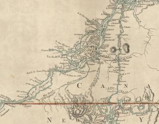 Détail d’une carte de la vallée du Saint-Laurent et des frontières avec New York et la Nouvelle-Angleterre