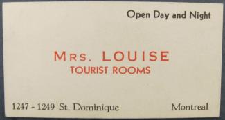 Carte d’affaires de Madame Louise, Tourist rooms.