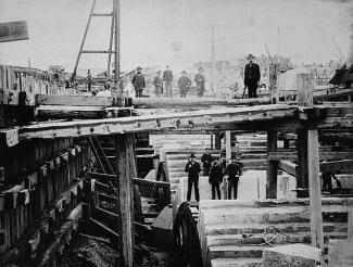 Photographie de travaux de chantier du canal de Lachine