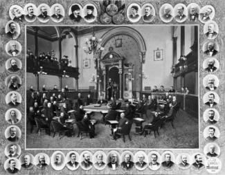 Photographie composite des membres du conseil municipal et leur portrait.