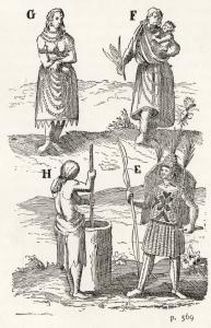 Illustrations représentant diverses tenues traditionnelles de Hurons et de Huronnes