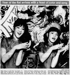 Détail de la page couverture du journal The Gazette du 30 janvier 1984 montrant deux jeunes filles d'origine vietnamienne célébrant le Nouvel An lunaire