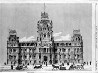 Illustration de l'hôtel de ville en 1878.