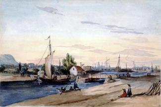 Illustration du canal Lachine avec de nombreux bateaux.