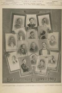 L’École littéraire de Montréal 1899-1900 en une du journal Le monde illustré. Le portrait de Nelligan apparaît en bas au centre droit de la page.