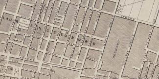 On peut apercevoir la rue des Allemands (German Street) sur cette carte de Montréal en 1843.