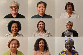 Assemblage de neuf photos de femmes, en gros plan, qui ont participé au projet Mémoires d’immigrantes.