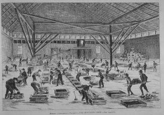 Ouvriers de la fonderie Clendinning au travail en 1872.