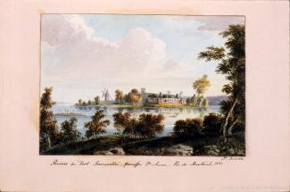 Aquarelle montrant les ruines du fort de Senneville en 1831