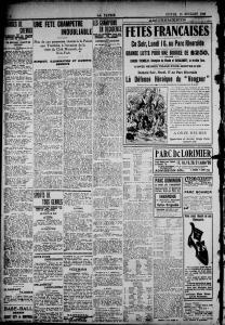 Page du journal La Patrie du 16 juillet 1906 annonçant les fêtes françaises au parc Riverside