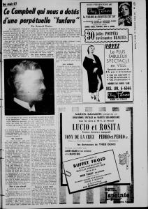 Page d’une revue montrant une photo floue en noir et blanc du profil d’un homme d’âge moyen. 