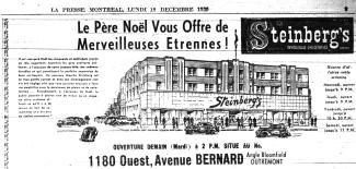 Publicité de Steinberg de la succursale de la rue Bernard à Montréal dans le journal La Presse. 