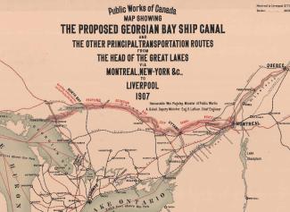 Carte du projet de canal entre la baie Georgienne et Montréal, 1907.