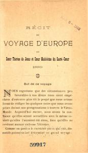 Page du Récit du voyage d’Europe de sœur Thérèse de Jésus et sœur Madeleine du Sacré-Cœur publié en 1889 
