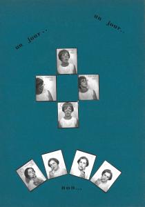 Page d'un album personnalisé de Yolande Méthot avec huit petites photos de photomaton