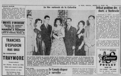 Réception au consulat général de Colombie à Montréal, en 1954, pour souligner le 144e anniversaire de l’indépendance du pays