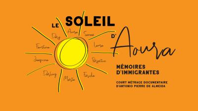 Illustration d’un soleil avec le titre du documentaire, le nom du réalisateur et de neuf femmes.
