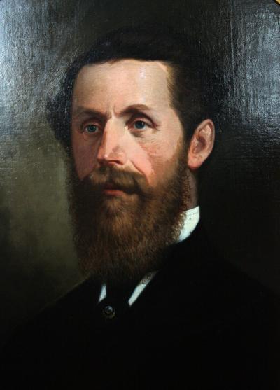 Peinture d’un homme portant une barbe.